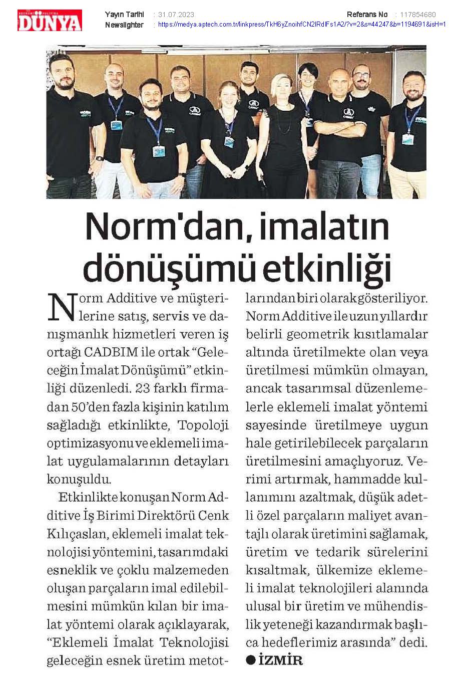 Norm’dan, imalatın dönüşümü etkinliği