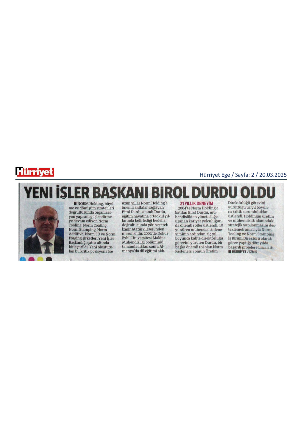 Norm Holding Yeni İşler Başkanı Birol Durdu Oldu